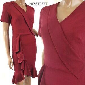 MIUSOL SS Cascade Ruffle Hem Stretch Crepe Dress S